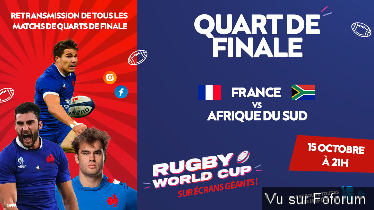 Coupe du monde Rugby entre la France et l' Afrique du sud en Direct