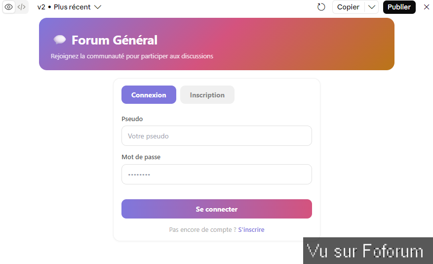 Je tente de créer un forum de discussions (à titre éducatif et pas en concurrence)