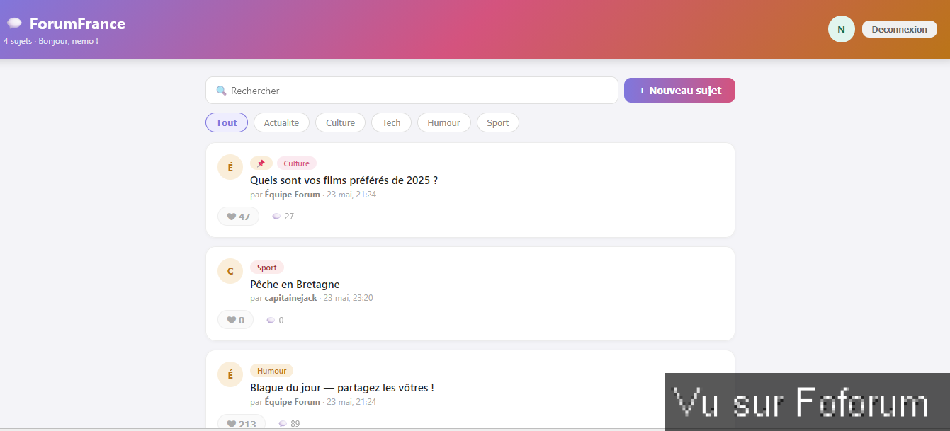 Je tente de créer un forum de discussions (à titre éducatif et pas en concurrence)
