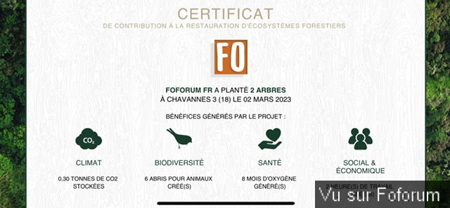 Nouvel achat : Plantation d'un arbre via Reforestaction 🌳