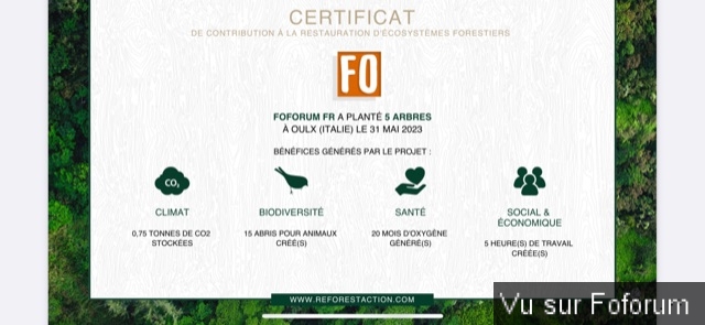 Nouvel achat : Plantation d'un arbre via Reforestaction 🌳