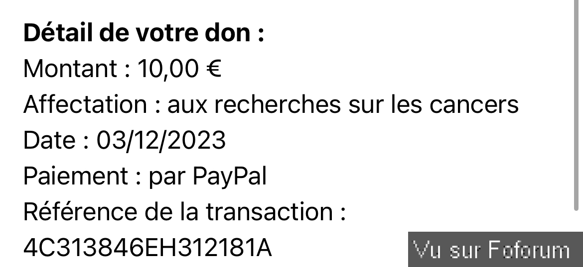 Nouvel achat : Don de 10€ pour l'institut Pasteur