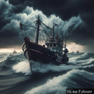 Bateau de pêche en pleine tempête - Une création Capitaine Jack